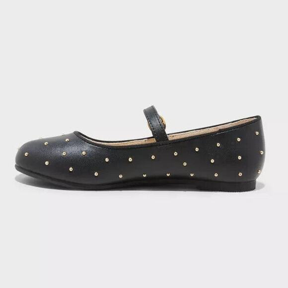 Girls' Jo Slip On Ballet Flats Black Buckled Strap Round Toe Cat & Jack Size 5 - Picture 2 of 4